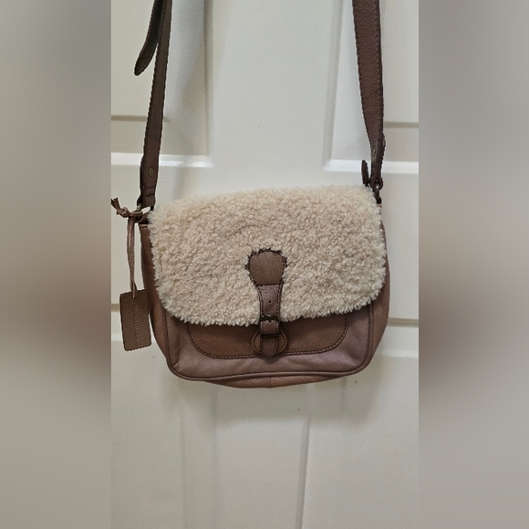 Shearling Flap Crossbody Bag - Brown and Cream Genuine Leather - Picture 3 of 17